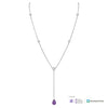 Amethyst Stone Drop Bezel Set Lariat Necklace  14K Yellow or White Gold Plated Can be worn 17 to 21 inches, Adjustable Round CZs approximately 0.15 ct each&nbsp; Center Pear CZ approximately 0.35 ct Lariat drop is 2 inches long