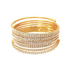 Pave Crystal 9 Row Gold Wrap Bracelet  Yellow Gold Plated Cubic Zirconia Circular Shape: 2.02” Diameter 0.82” Width Flexible Coil Opening