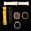 CZ&nbsp; Rubber Interchangeable Watch Set  Stainless Stee Quartz Watch Case: Seiko TMI VK67 Movement Includes Yellow, White &amp; Black Bands Includes Yellow Gold &amp; White Gold Square Cut CZ Faces