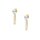 Gold hoop earrings with clear gemstones on a white background
