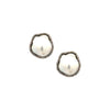 Round Baroque Pearl & Pave Diamond Pierced Stud Earrings  Oxidized Gold Plated Over Silver 0.80" Diameter