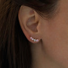 Multishape Clear &amp; Pink Crystal Climber Pierced Earrings

White Gold Plated
Cubic Zirconia
0.75" Long X 0.32" Wide