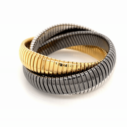 Triple Strand Bracelet Yellow White Oxidized