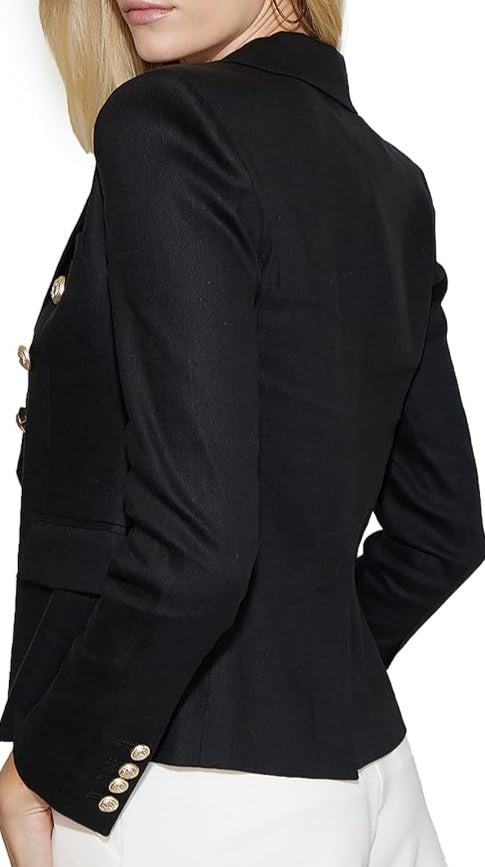 Black Linen Gold Button Blazer