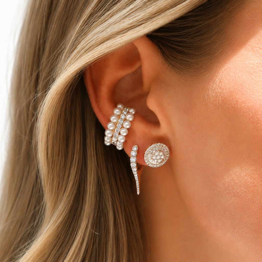 Diamond & Pearl Cuff Earring View 2