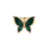 Malachite & Diamond Butterfly Ring  14K Yellow Gold 0.15 Diamond Carat Weight 0.72 Malachite Carat Weight Butterfly: 0.5" Length X 0.7" Width Size 7