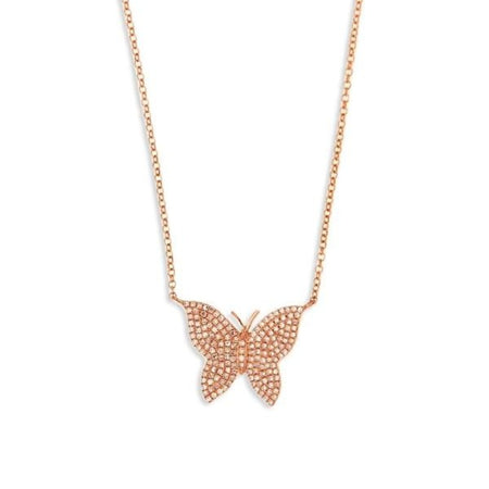 Pave Diamond Butterfly Chain Necklace  14K Rose Gold 0.36 Diamond Carat Weight Butterfly: 0.50" Length X 0.75'' Width Chain: 16-18" Long