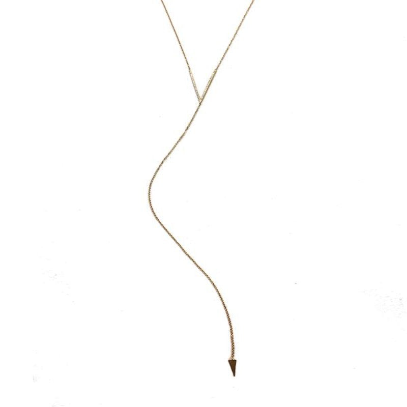 14K Yellow Gold Pave Diamond V Lariat Necklace  14K Yellow Gold 0.21 Diamond Carat Weight Chain: 18-20" Length Drop: 10" Length Arrow: 1.27" Length X .66'' Width