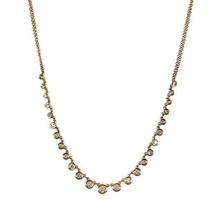 Diamond Choker Necklace  14K Yellow Gold 0.70 Diamond Carat Weight 14"-16" Length Double Chain