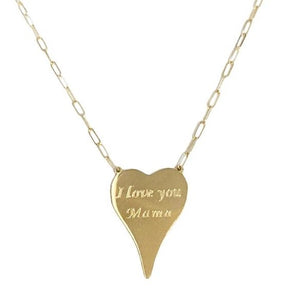 Heart Necklace • 14k yellow gold  • Heart: 1" Length X 0.75" Width  • 18" long adjustable - I Love You Mama Engraving