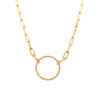 14K Gold Diamond Pave Open Circle Link Chain Necklace  14K Yellow Gold 0.13 Diamond Carat Weight Circle: 0.7" Diameter Chain: 18" Long