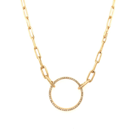 14K Gold Diamond Pave Open Circle Link Chain Necklace  14K Yellow Gold 0.13 Diamond Carat Weight Circle: 0.7" Diameter Chain: 18" Long view 1