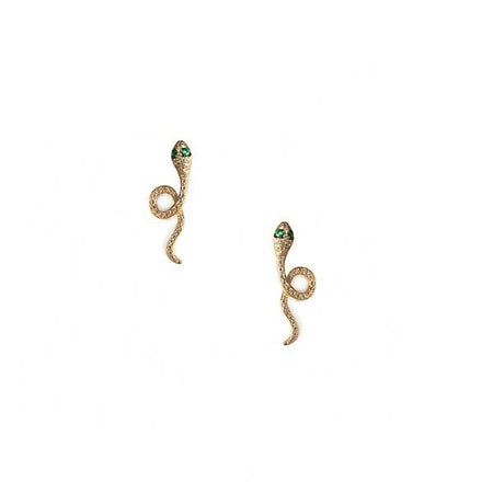 Diamond Emerald Snake Crawler Earrings  14K Yellow & Oxidized Gold 0.30 Emerald Carat Weight 0.18 Diamond Carat Weight
