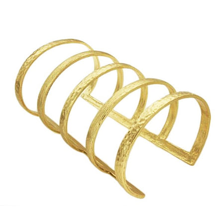 Five Bangle Cuff Bracelet  Matte Yellow Gold Plated 3.19" Long 2.50" Inner Diameter Slightly Adjustable view 1