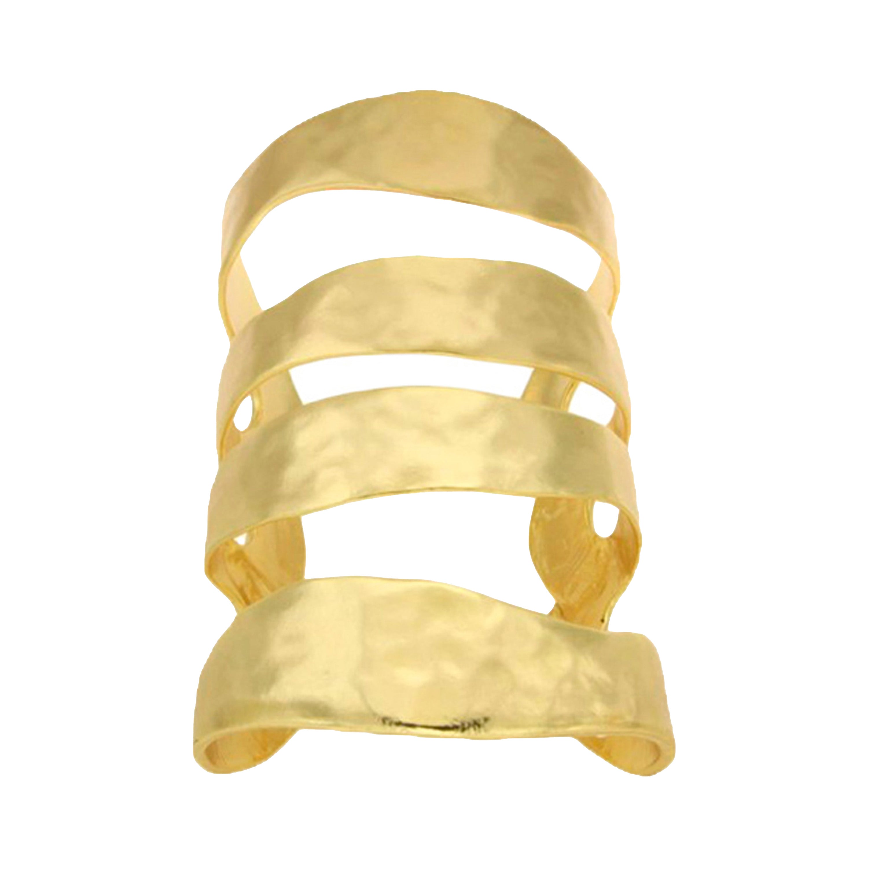 Textured Cut Out Wide Cuff Bracelet  24K Yellow Gold Plated 4.0" Long 2.5" Inner Diameter Slightly Adjustable