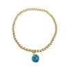 Turquoise Enamel Evil Eye Charm Bracelet  Yellow Gold Plated Eye: 0.3" Diameter Fits size 5.5-6" wrist