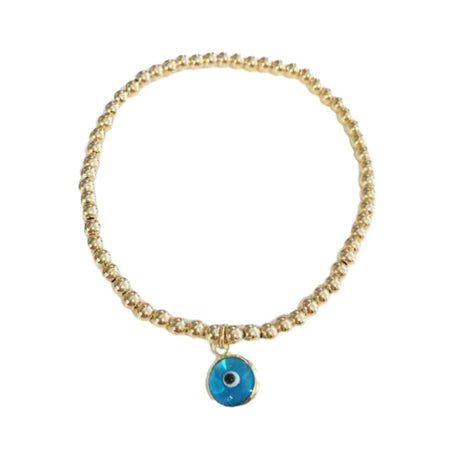 Turquoise Enamel Evil Eye Charm Bracelet  Yellow Gold Plated Eye: 0.3" Diameter Fits size 5.5-6" wrist