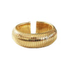 Flex Wide Dome Cuff Bracelet  Yellow Gold Plated Over Silver Oval Shape: 2.22" X 1.79" 0.87" Width Slightly Flexible Open Cuff Also Available in 18K Gold