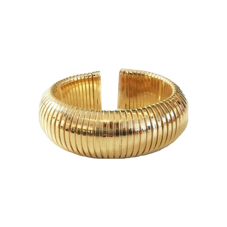 Flex Wide Dome Cuff Bracelet  Yellow Gold Plated Over Silver Oval Shape: 2.22" X 1.79" 0.87" Width Slightly Flexible Open Cuff Also Available in 18K Gold view 1