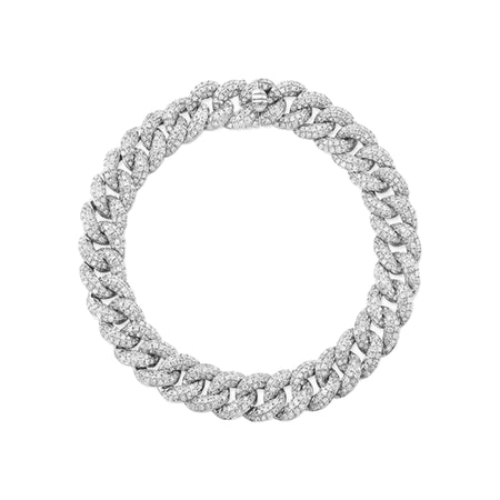 Diamond Link Statement Bracelet   14K White Gold 3.69 Diamond Carat Weight 6.50" Length X 0.38" Width