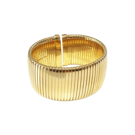 Wide Flat Cuff Bracelet  18K Yellow Gold Oval Shape: 2.22” X 1.76” 1.25” Width 0.50-0.75” Flexible Opening