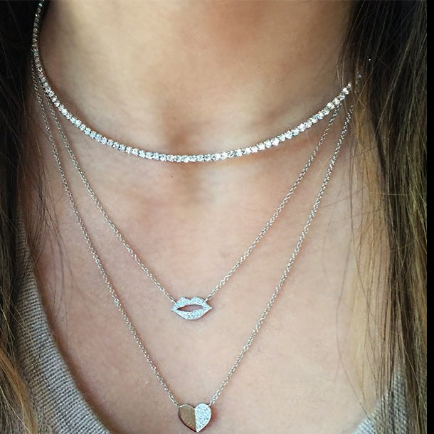 Woman wearing White Faux Diamonds Flexible Choker Necklace   • White Gold Plated