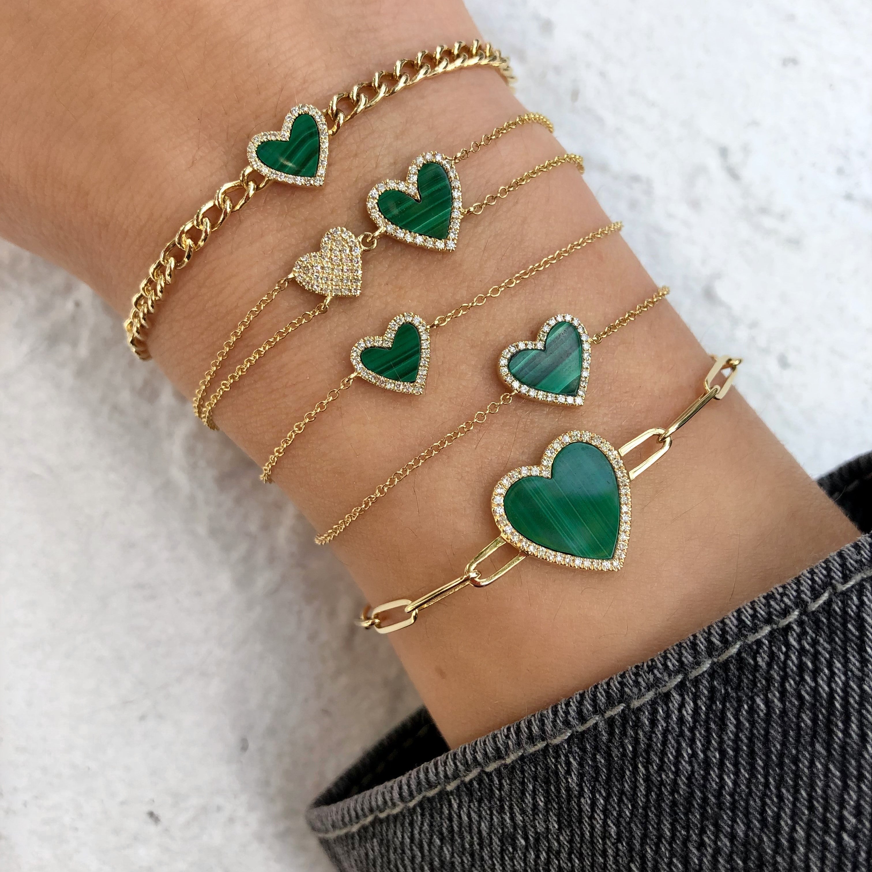 Heart or Clover Bracelet Malachite Green Clover