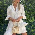 Natural Straw Pearl Drawstring Bucket Bag  7" Height X 6" Diameter Base