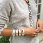 Grey Leather Fresh Water Pearl Lariat  51" Length 3 Strands