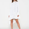 White Pleated High-Low Asymmetrical Shirt Dress  65% Polyester 35% Cotton