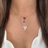 Ruby & diamond heart necklace layered with different length pave heart necklaces