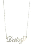 Daisy Script Custom Nameplate Necklace  White Gold Plated Over Silver 16" Long Size varies depending on length of name Customized items are not returnable