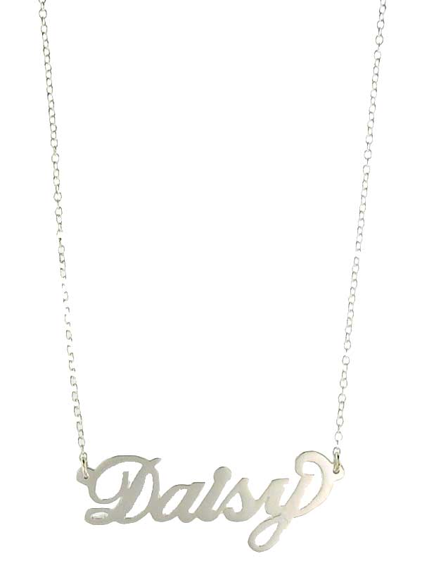 Daisy Script Custom Nameplate Necklace  White Gold Plated Over Silver 16" Long Size varies depending on length of name Customized items are not returnable