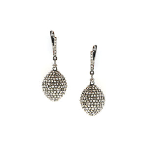 Pave Diamond  Oval Drop Earrings  Oxidized Gold Plated Over Silver  8.79 Diamond Carat Weight  Pierced