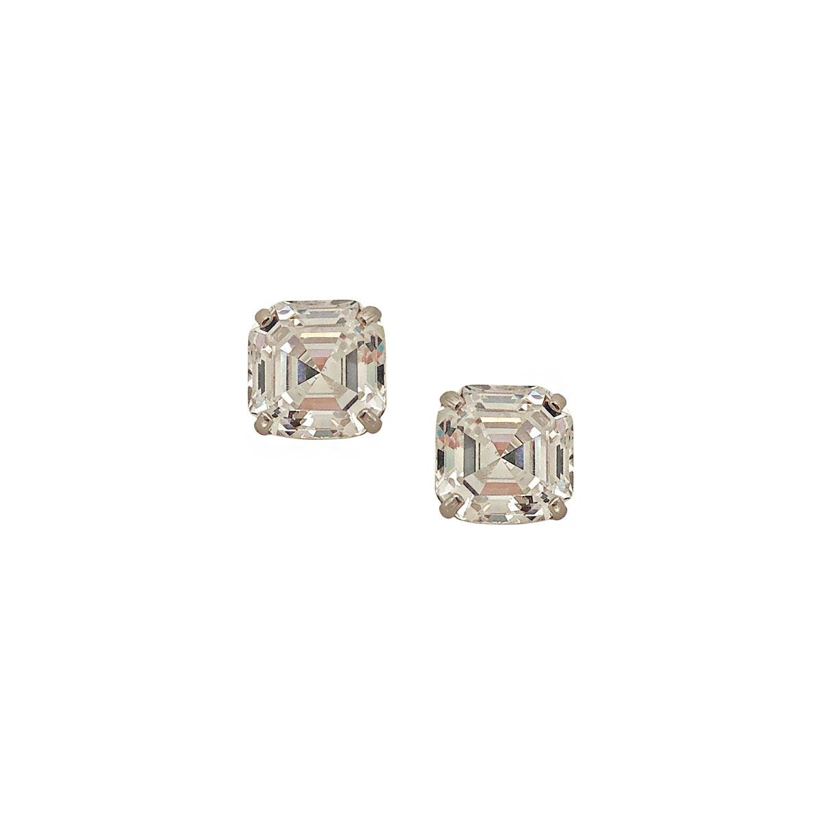 Asscher Cut Faux Diamond Stud Pierced Earrings  14K White Gold Faux Diamond 2CT 8MM Each Stud