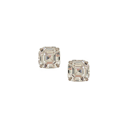 Asscher Cut Faux Diamond Stud Pierced Earrings  14K White Gold Faux Diamond 2CT 8MM Each Stud view 1