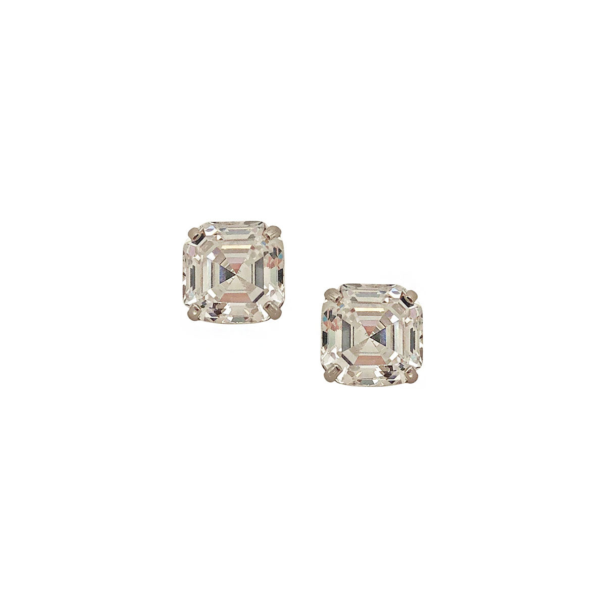 Asscher Cut Faux Diamond Pierced Stud Earrings  14K Yellow Gold Faux Diamond 2CT 8MM Each Stud