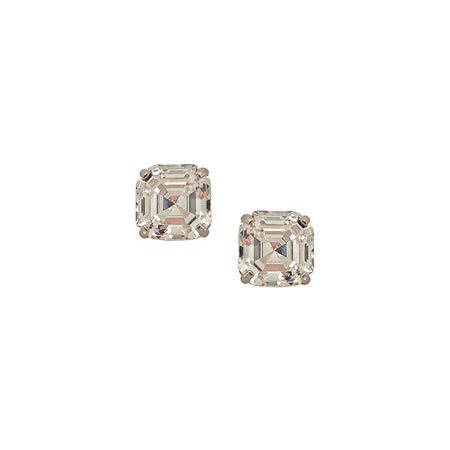 Asscher Cut Faux Diamond Pierced Stud Earrings  14K Yellow Gold Faux Diamond 2CT 8MM Each Stud