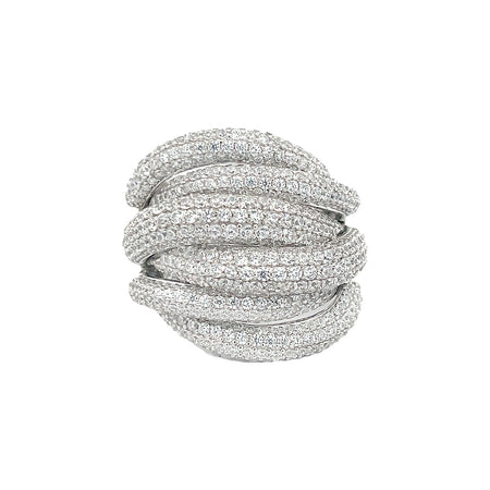 Sparkling 6-Band Clustered Ring  White Gold Plated Over Silver Cubic Zirconia 1.13" Width