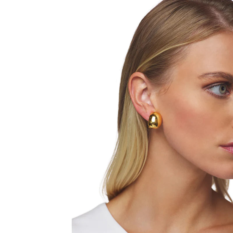 Chunky Hoop Clip On Earrings  Yellow Gold Plated 0.82" Long X 0.65" Wide
