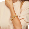 Gold Bamboo Stretch Bracelet with Sparkly Spacers  Yellow Gold Plated Cubic Zirconia 0.55" Width Elastic Bangle
