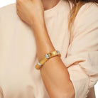 Gold Bamboo Stretch Bracelet with Sparkly Spacers  Yellow Gold Plated Cubic Zirconia 0.55" Width Elastic Bangle