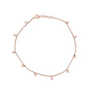 Diamond Bezel Dangle Anklet  14K Rose Gold 0.16 Diamond Carat Weight Bezel: 3MM Diameter 9 Pieces Diamond Bezel