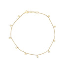 Diamond Bezel Dangle Anklet   14K Yellow Gold 0.16 Diamond Carat Weight Bezel: 3MM Diameter 9 Pieces Diamond Bezel