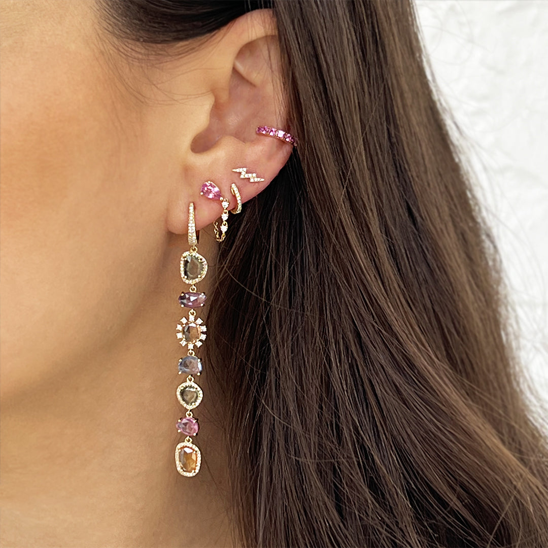 Diamond Lightning Bolt Stud Pierced Earrings  14K Yellow Gold 0.06 Diamond Carat Weight 0.36" Long  X 0.12" Wide