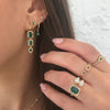 Three Emerald-Cut Emerald & Pave Diamond Teardrop Pierced Earrings  14K Yellow Gold 3.49 Emerald Carat Weight 0.28 Diamond Carat Weight 1.50" Long X 0.28" Wide