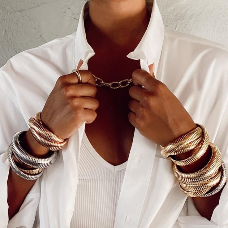 Flex Wide Dome Cuff Bracelet   • Yellow or White Gold Plated Over Silver • 1.0" Wide • Also Available in 18K Gold
