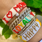 Rainbow Beaded "Loyalty" Bracelet  Yellow Gold Plated 0.35" Wide Adjustable Closure