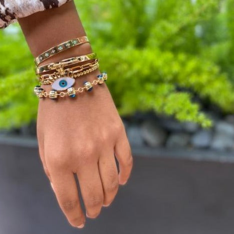 Metal Beaded Stretch Bracelet   • Yellow Gold Plated • 4MM Bead