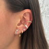 Pave Diamond Huggie Stud Pierced Earrings  14K White Gold 0.15 Diamond Carat Weight 0.44" Long X 0.25" Wide